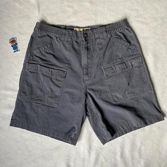 Cabelas Shorts Mens 36 Gray Cargo Canvas Elastic Waist Hiking Workwear Outdoor - Picture 1 of 5